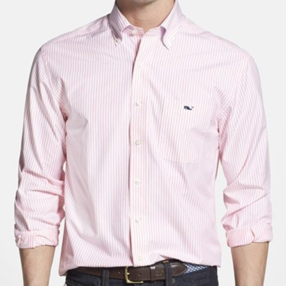 Vineyard Vines Classic Fit Tucker Shirt Pink and White Striped Size M